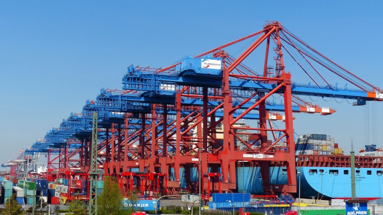 A container ship arrives at the Port of Seattle or Tacoma